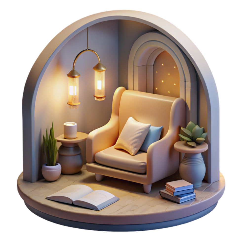 beautiful abstract Reading Nook with Soft Lighting Transparent Background high resolution png