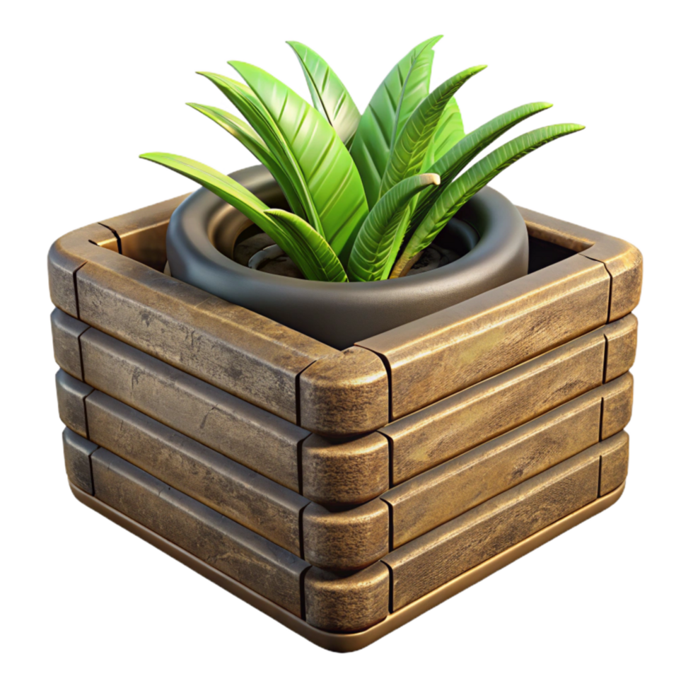 beautiful rustic Recycled Tire Planter Box Isolated professional png