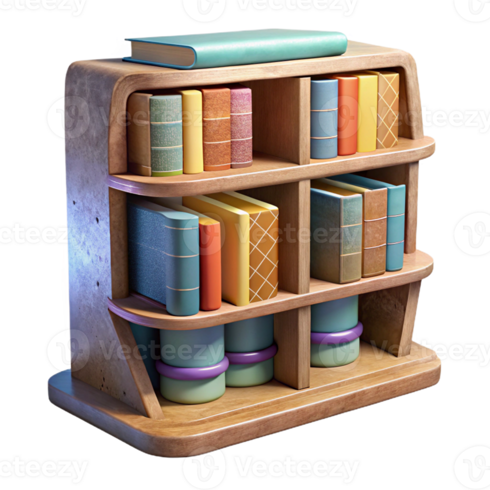 serene artistic Repurposed Book Shelf with Books Transparent Background high resolution png