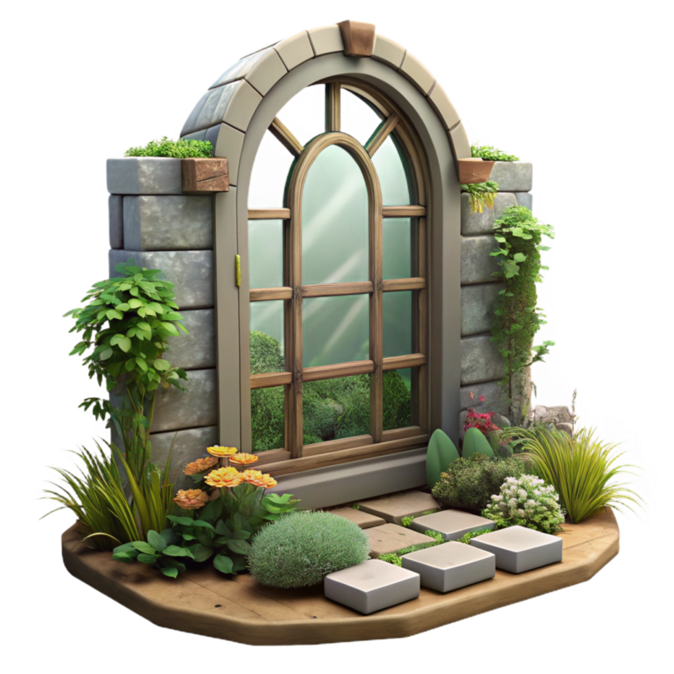 extraordinary creative Repurposed Window Mirror Garden Setting Cutout high quality png