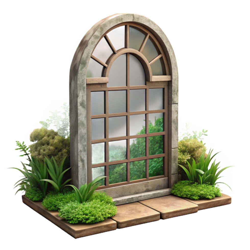 vibrant traditional Repurposed Window Mirror Garden Setting Cutout premium png