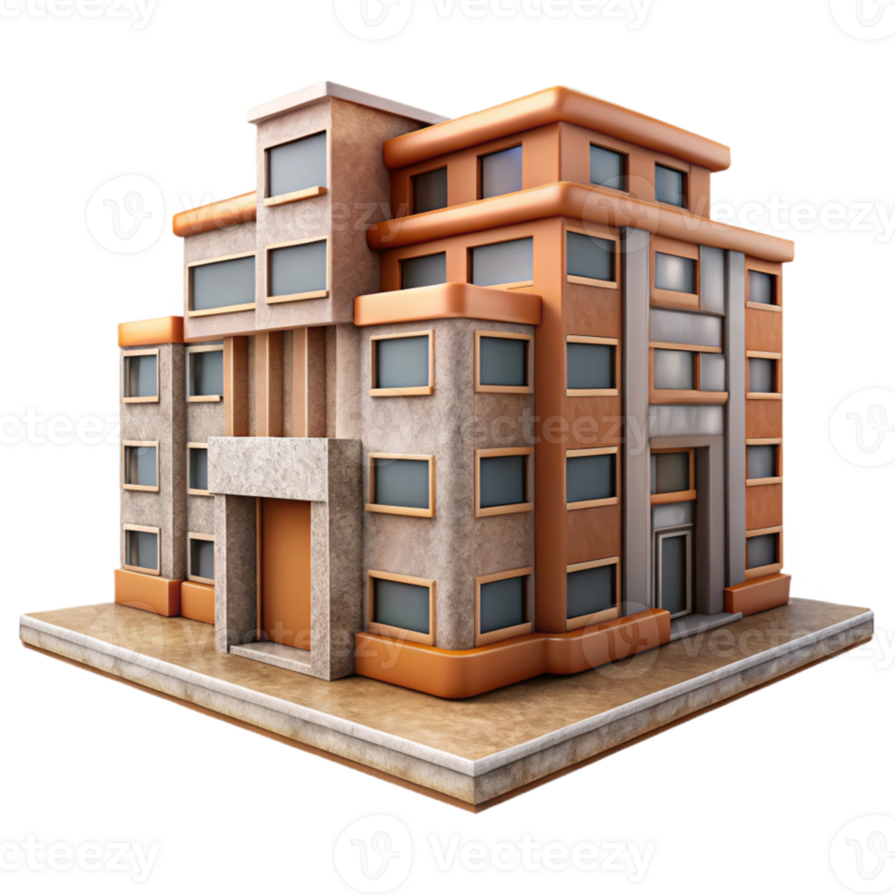 beautiful contemporary Residential Building Complex Front View Cutout authentic png