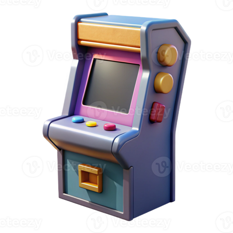 dramatic vintage Retro Arcade Cabinet with Game Screen Isolated high quality png