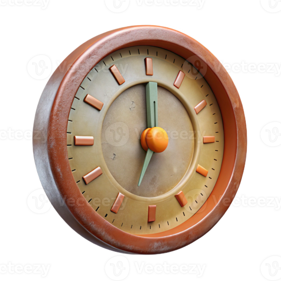 impressive rustic Retro Clock Face Front View Cutout Transparent Background high resolution png