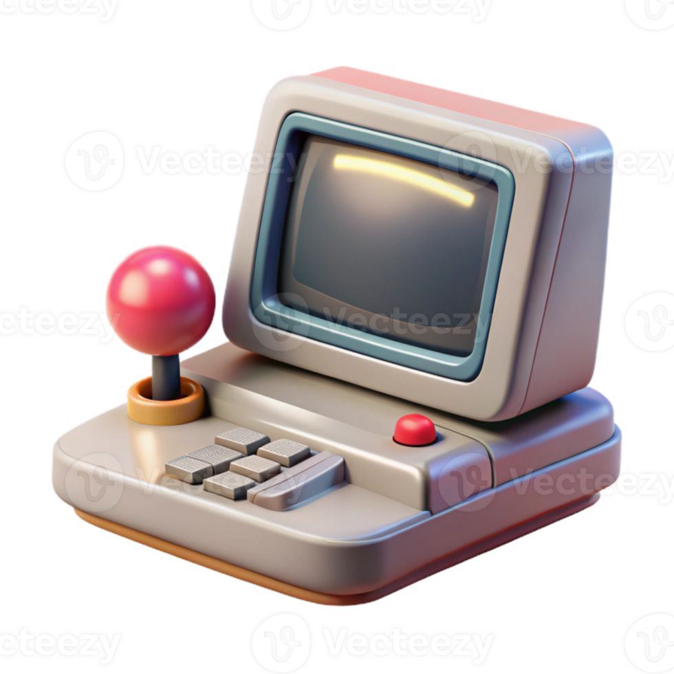 vibrant rustic Retro Computer with Joystick Transparent high quality png