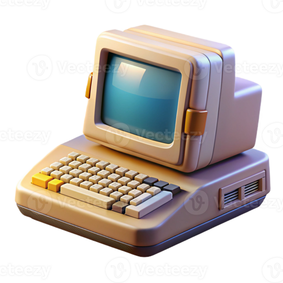 beautiful creative Retro Computer with Keyboard Transparent Cutout authentic png