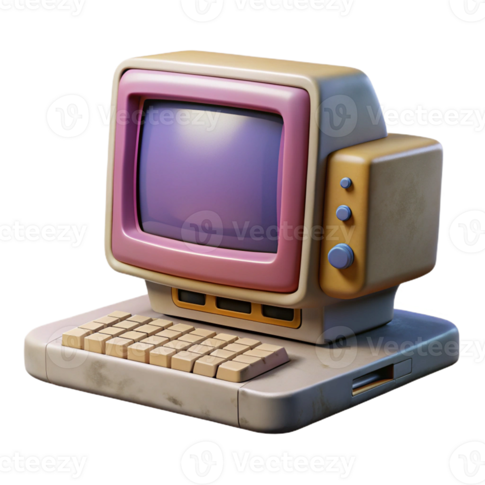 wonderful vintage Retro Computer with Monitor Transparent Cutout exclusive png