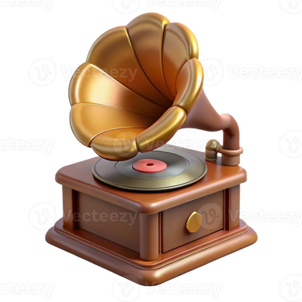 vibrant minimalist Retro Phonograph Record Side View Isolated high quality png