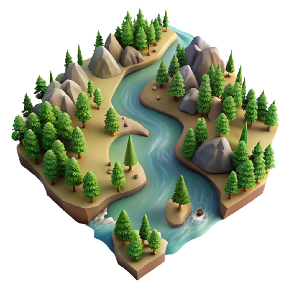 beautiful modern River Flowing Through Forest Aerial View Isolated detailed png