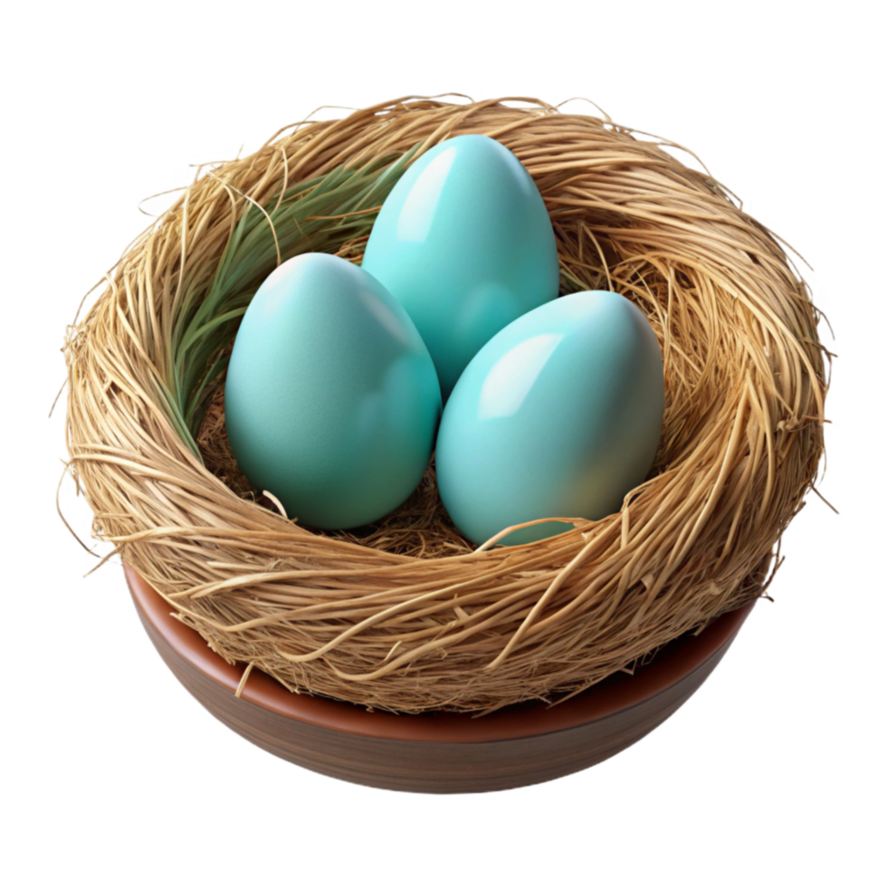beautiful rustic Robin Eggs in Nest Transparent Background Close Up View genuine png