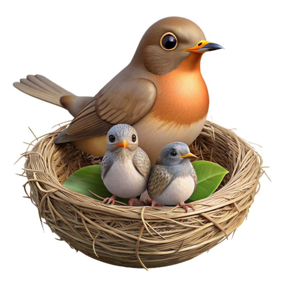 vibrant abstract Robin Feeding Chicks in Nest Cutout Parental Care original png
