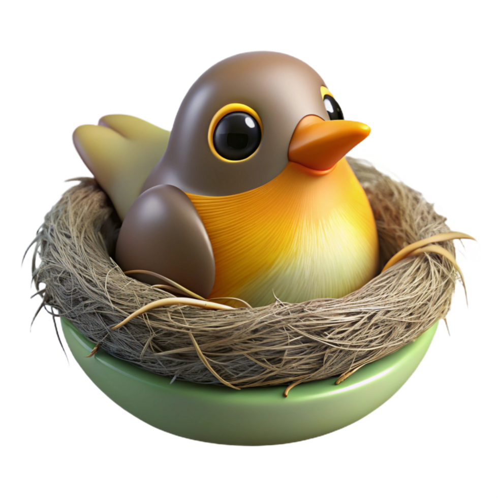 serene contemporary Robin Nestling Transparent Background Yellow Beak png