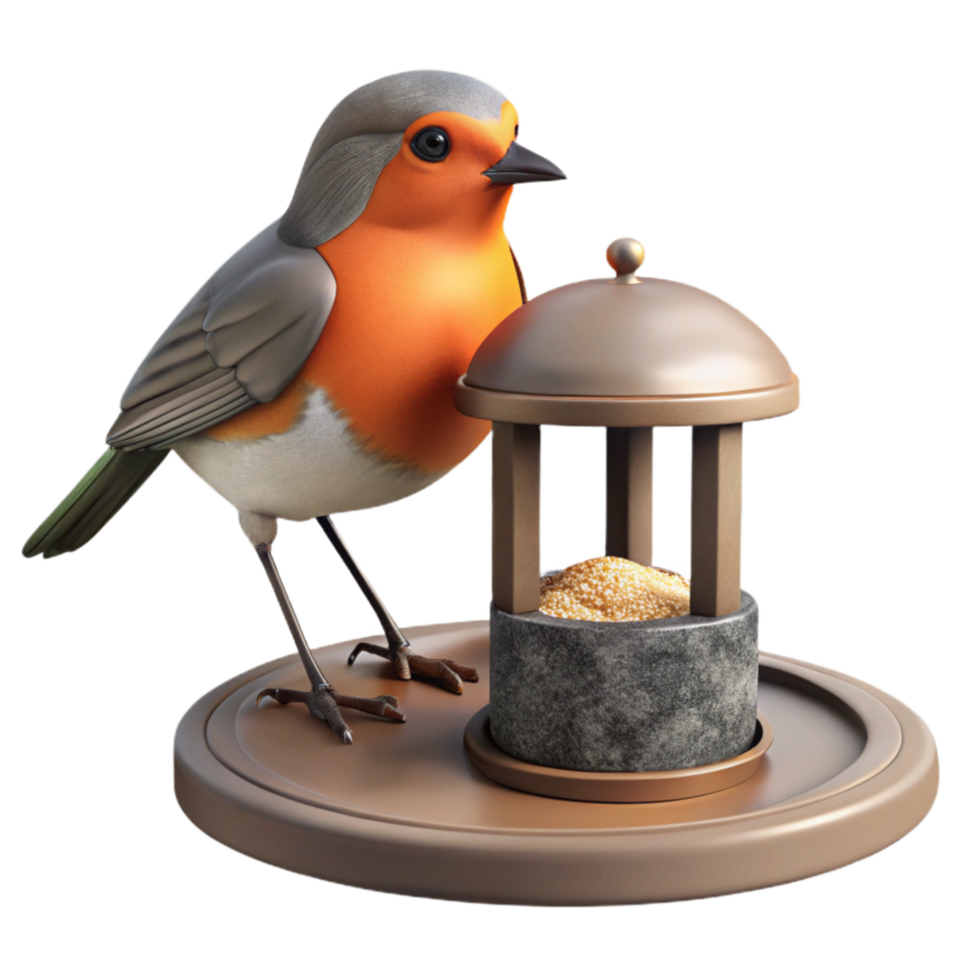 extraordinary creative Robin on Bird Feeder Cutout Seed in Beak detailed png
