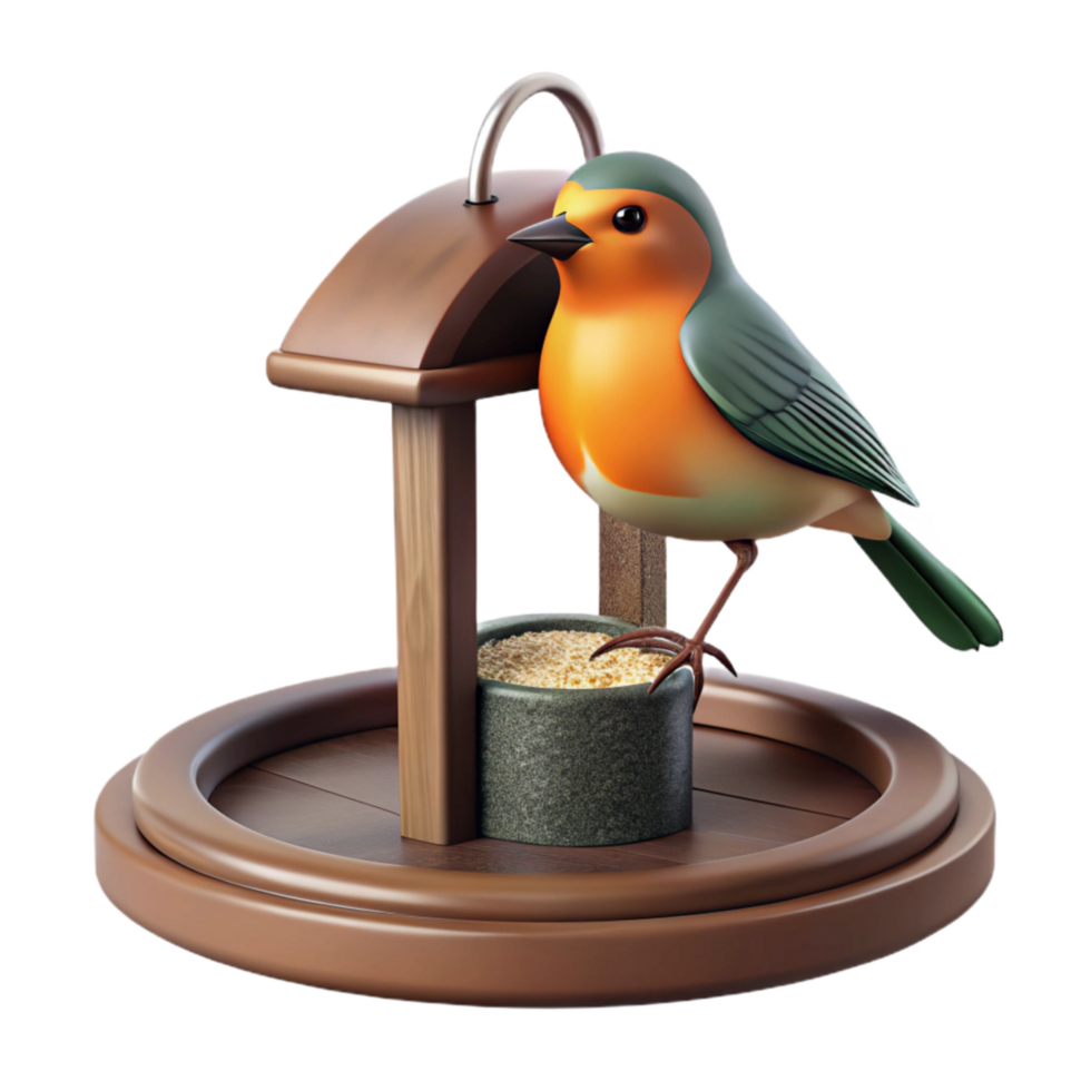 magnificent abstract Robin on Bird Feeder Cutout Seed in Beak exclusive png