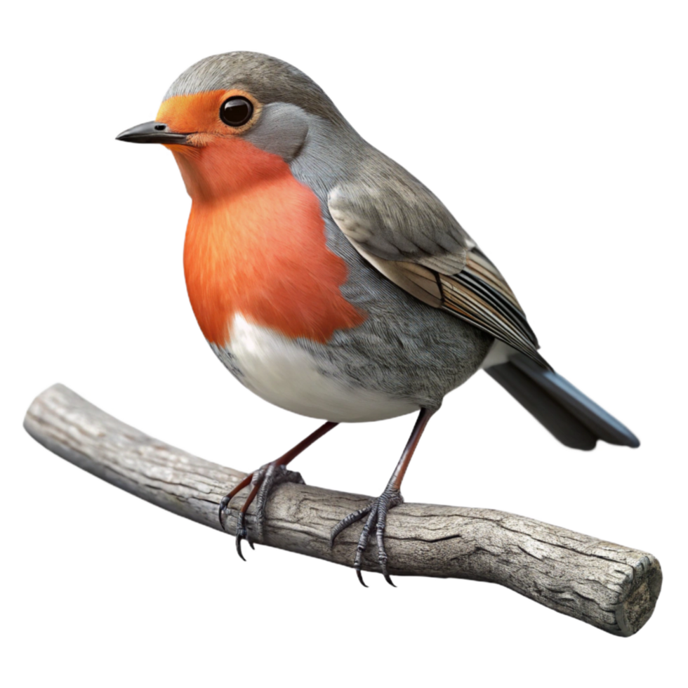 dramatic contemporary Robin Perched on Branch Transparent Background Profile View high quality png