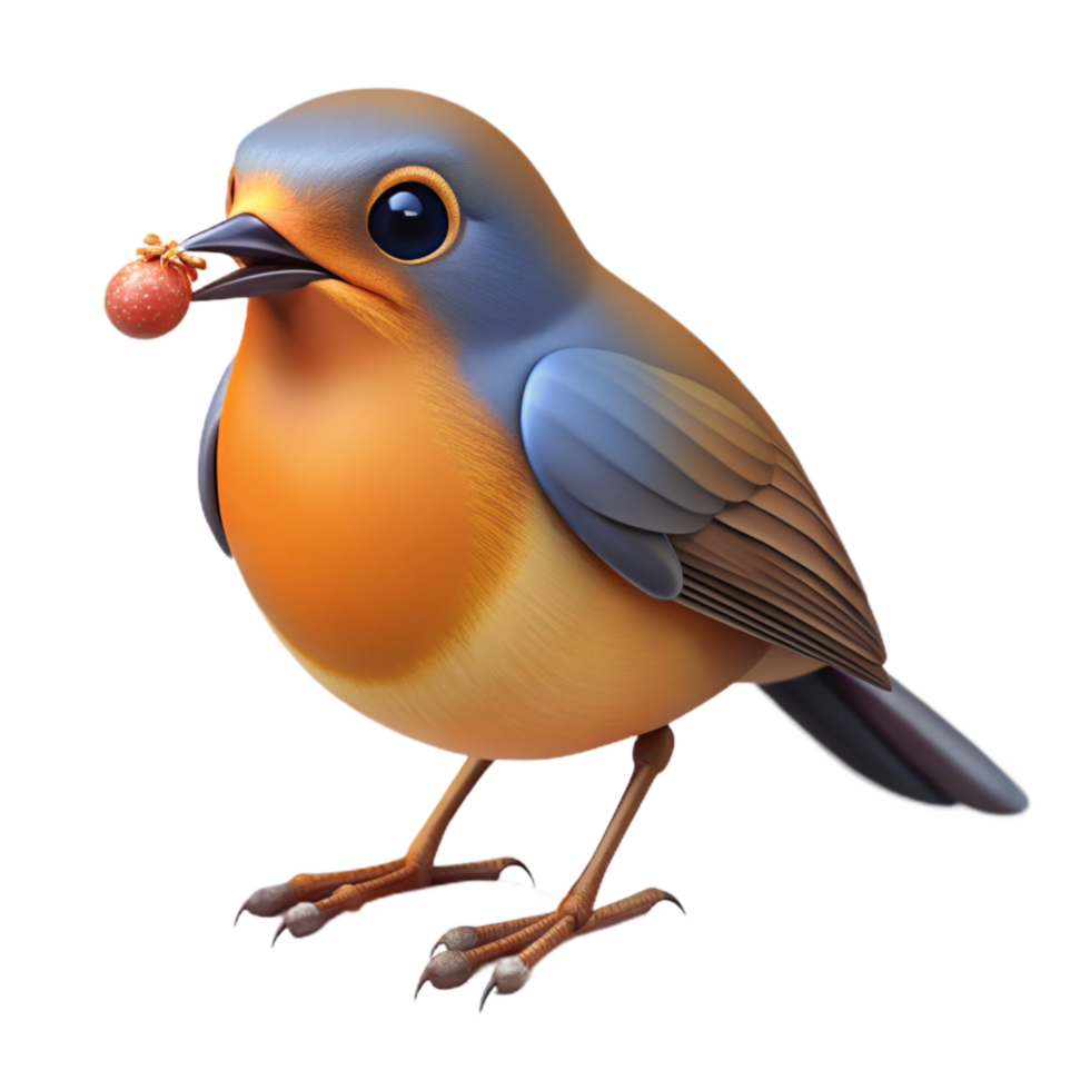 impressive minimalist Robin with Worm in Beak Transparent Background Feeding Time exclusive png