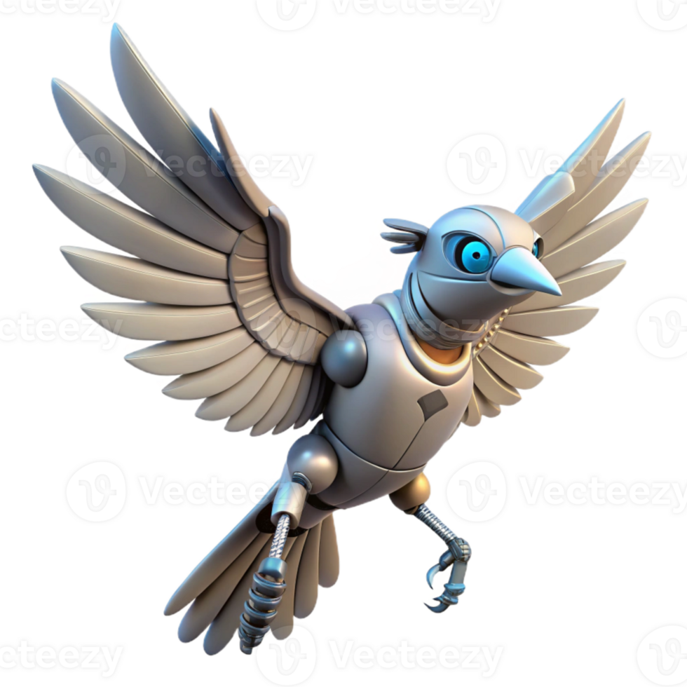 beautiful artistic Robotic Bird in Flight Side View Isolated genuine png