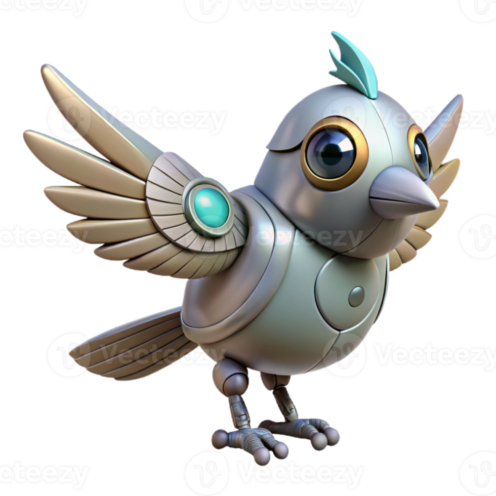 vibrant minimalist Robotic Bird Landing Cutout Element professional png