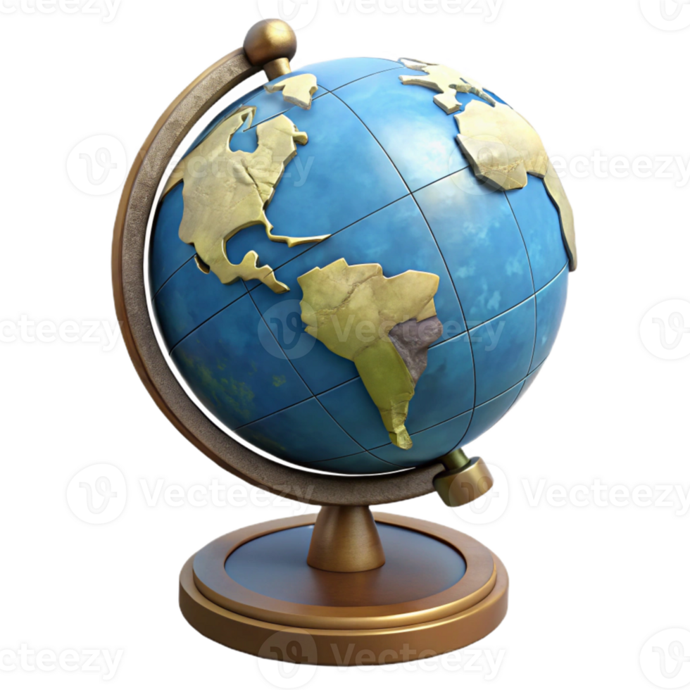 beautiful rustic Rotating Globe Time Zones Marked Isolated original png