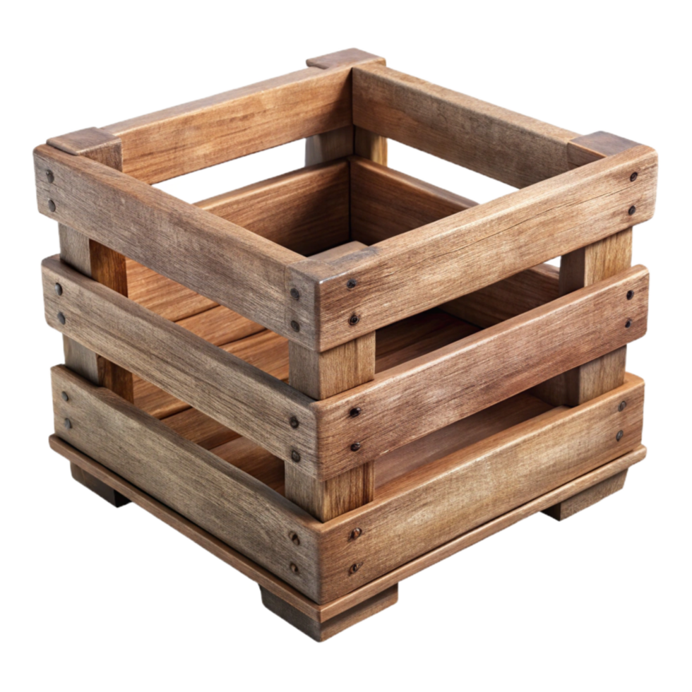 serene minimalist Rustic Wooden Crate Repurposed Shelf Cutout Element premium png