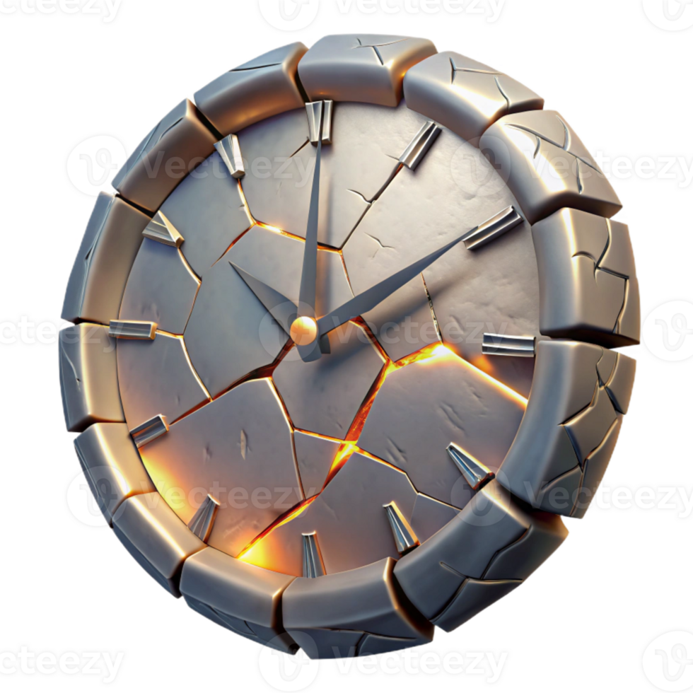 wonderful vintage Shattered Clock Face with Glowing Cracks Transparent Background genuine png