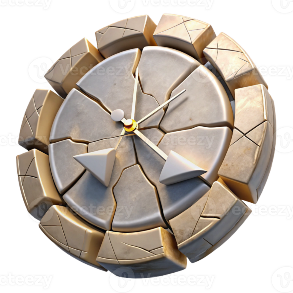 beautiful minimalist Shattered Clock Face Scattered Pieces Isolated exclusive png