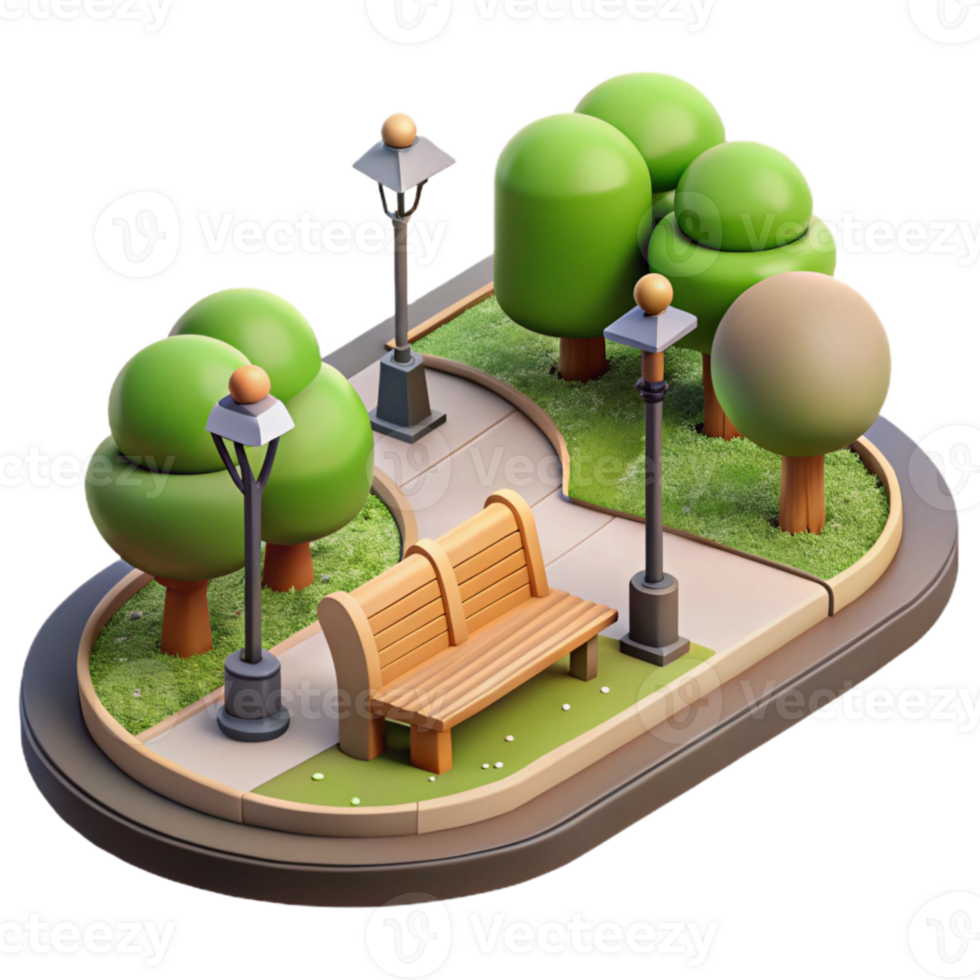 serene creative Side View of City Park Bench with Flowers Isolated high resolution png