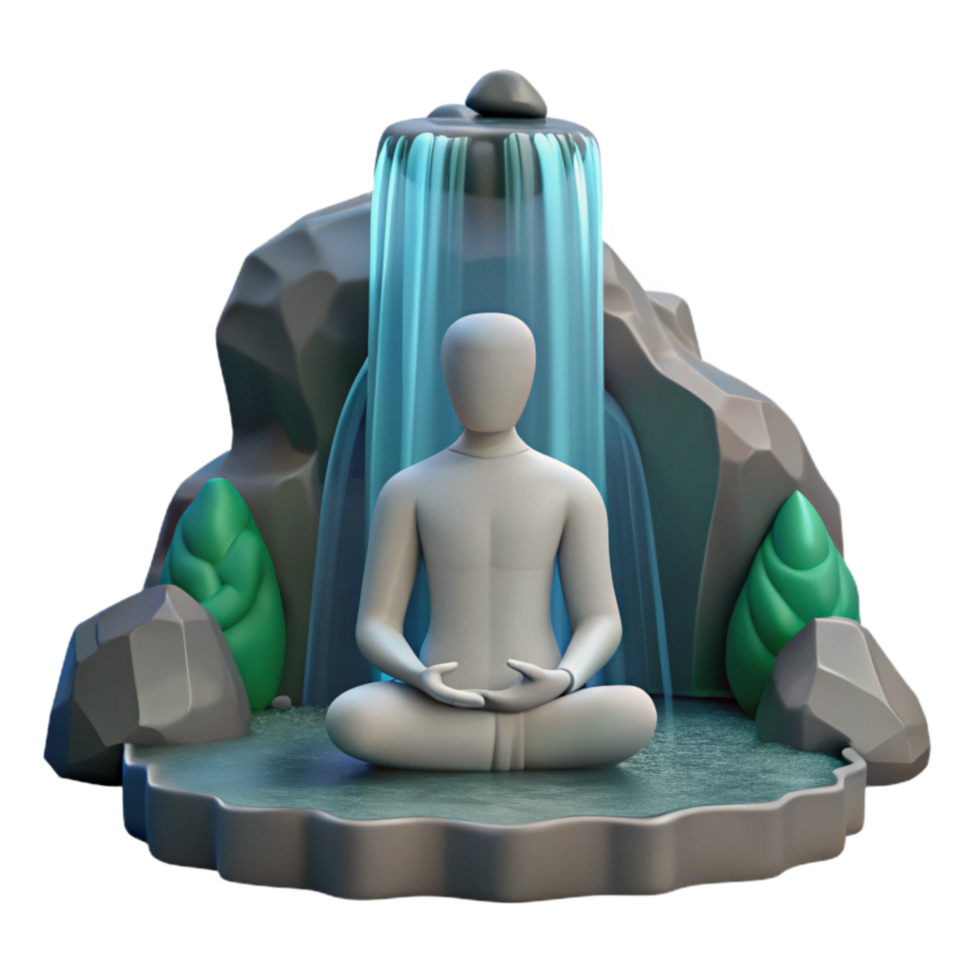 wonderful minimalist Silhouetted Person Meditating by Waterfall Cutout high resolution png