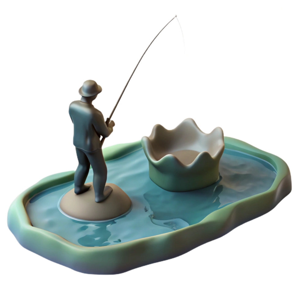 serene modern Silhouetted Person Fishing in Lake Cutout exclusive png