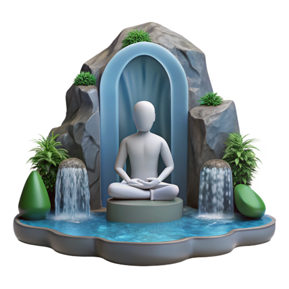 wonderful traditional Silhouetted Person Meditating by Waterfall Cutout detailed png
