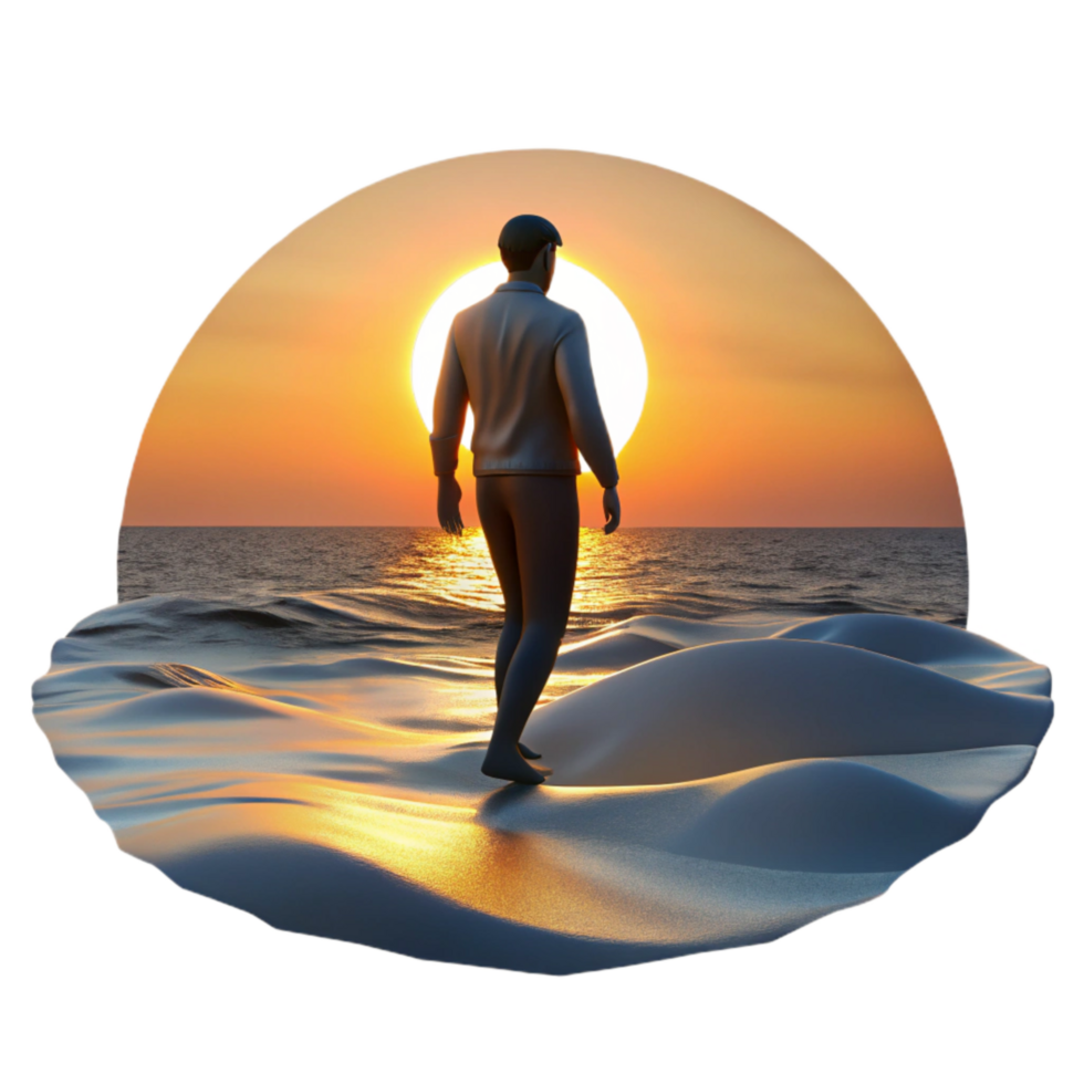 beautiful minimalist Silhouetted Person Walking on Beach at Sunset Cutout high quality png
