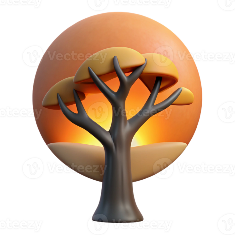 elegant minimalist Silhouette of a Tree at Sunrise Isolated Element exclusive png