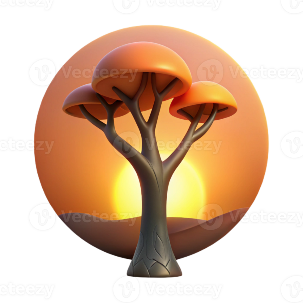 elegant traditional Silhouette of a Tree at Sunrise Isolated Element genuine png