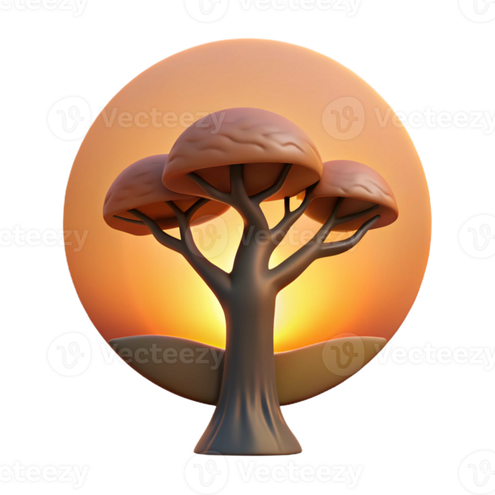 dramatic rustic Silhouette of a Tree at Sunrise Isolated Element genuine png