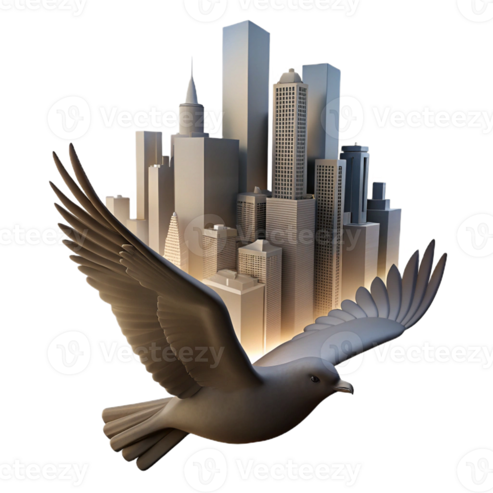 beautiful abstract Silhouette of Bird Flying Over Cityscape Isolated high resolution png