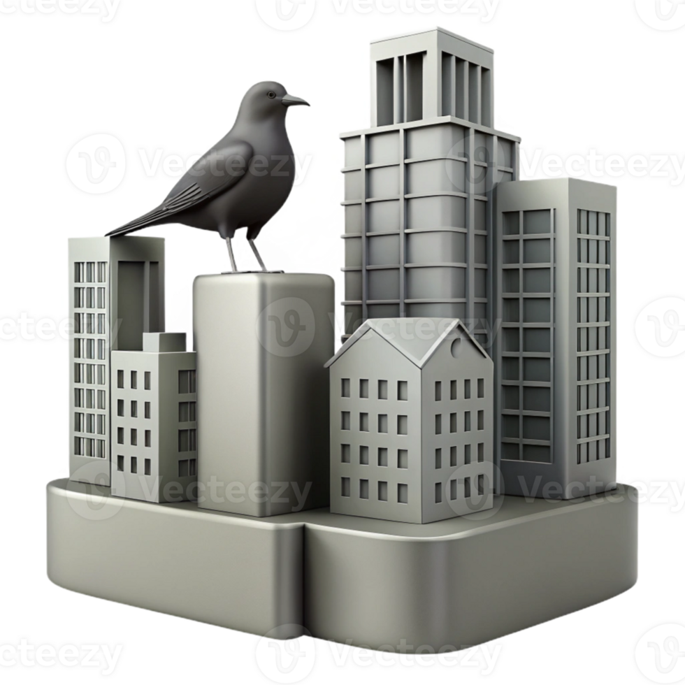 stunning rustic Silhouette of Bird Perched on City Building Cutout detailed png