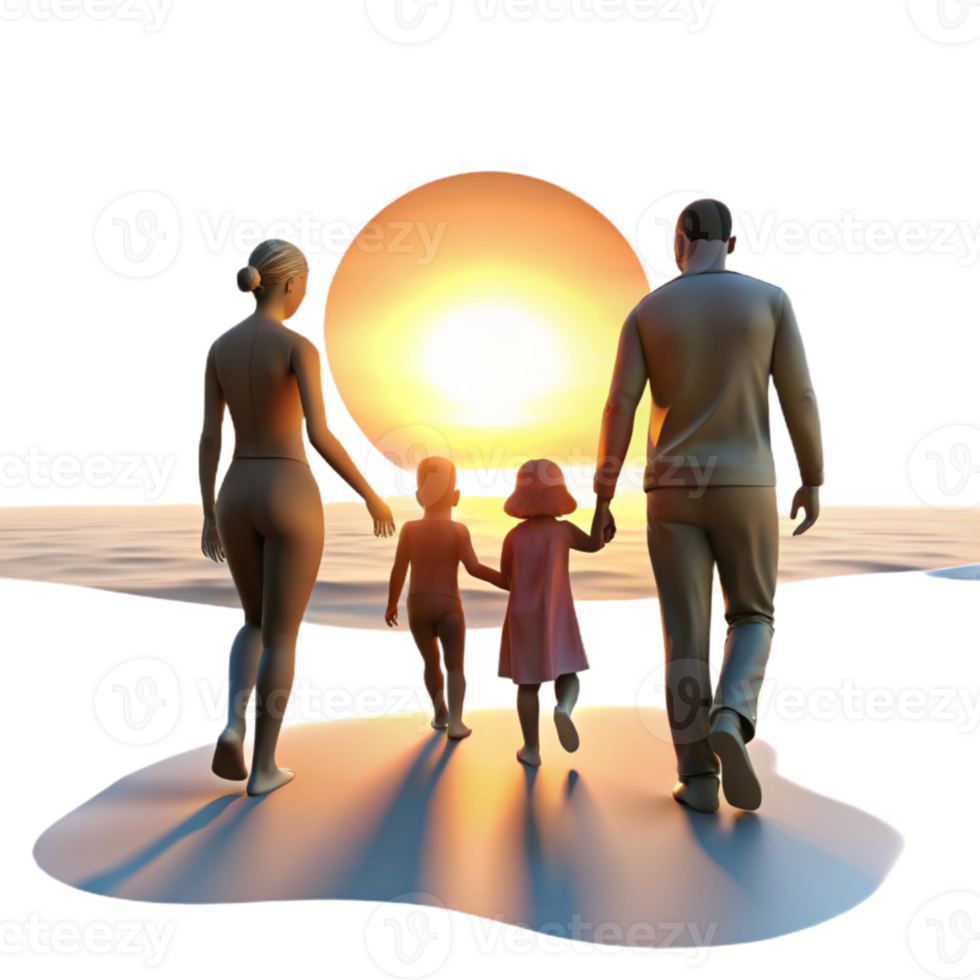 impressive traditional Silhouette of Family Walking on Beach at Sunset Isolated detailed png