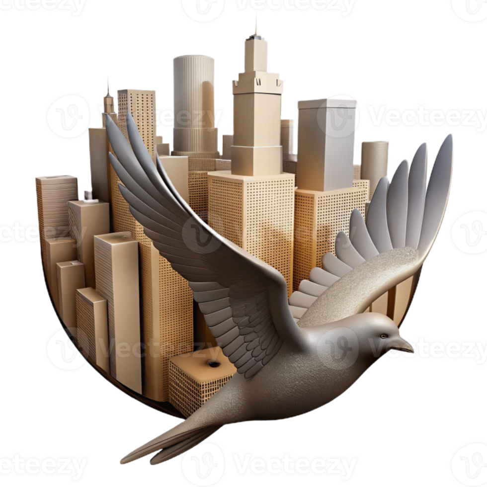 magnificent creative Silhouette of Bird Flying Over Cityscape Isolated png