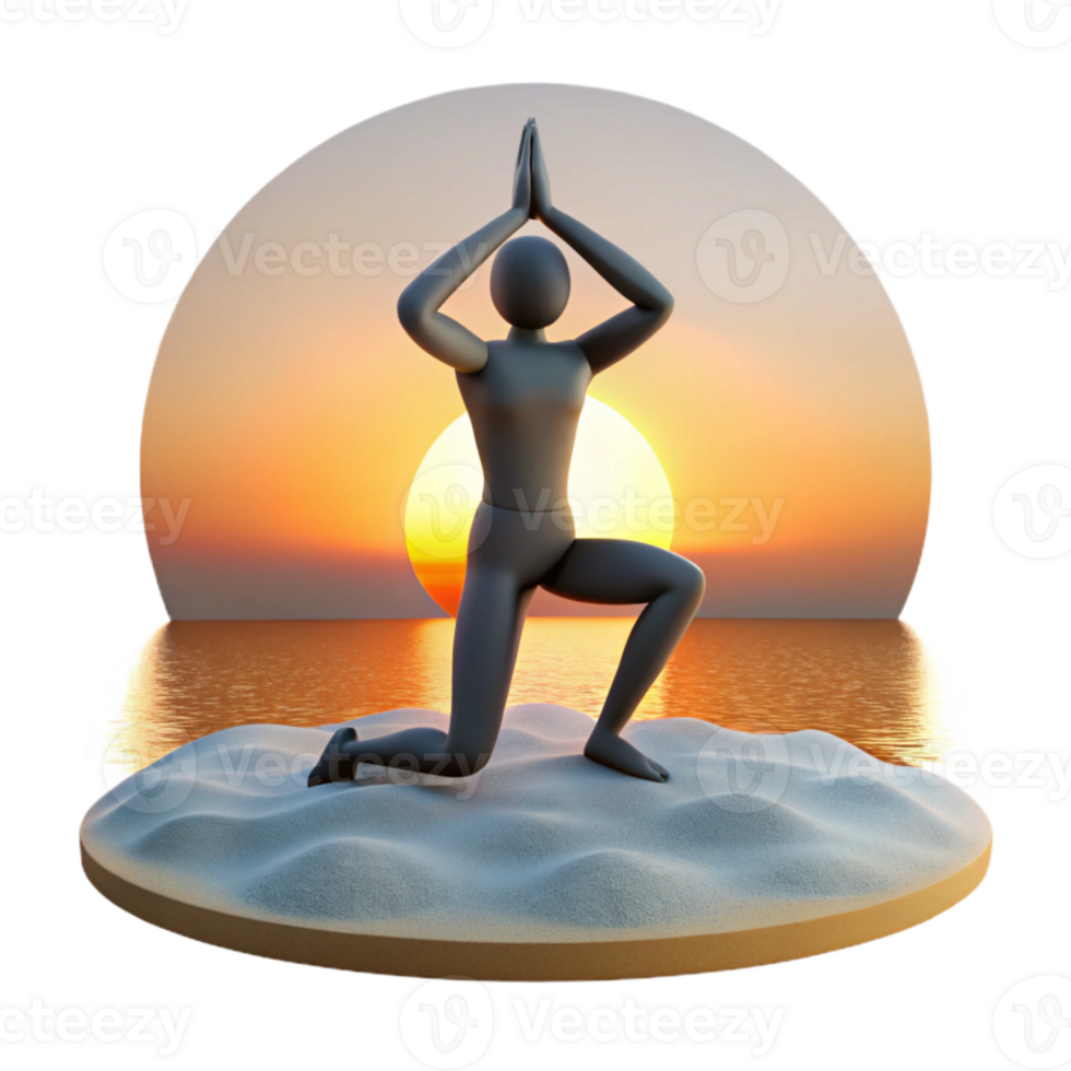 stunning modern Silhouette of Person Doing Yoga on Beach at Sunrise Isolated high resolution png