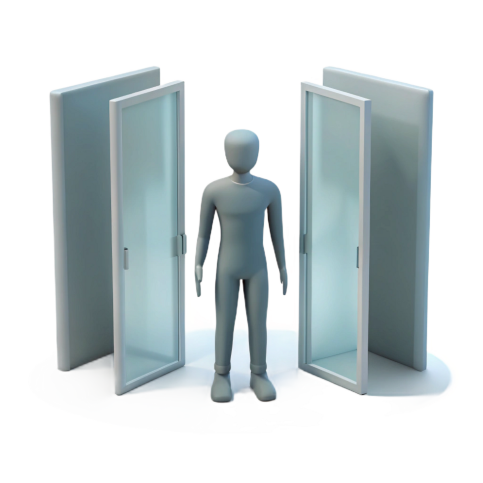 serene minimalist Silhouette Standing Between Two Doors Transparent Background exclusive png