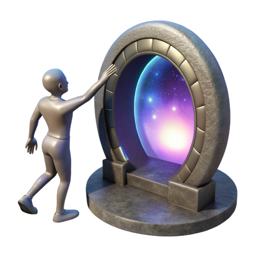 wonderful traditional Silhouette Reaching for Time Portal Isolated professional png