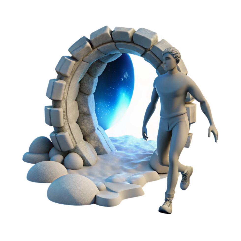 elegant contemporary Silhouette Walking Through Time Portal high resolution png