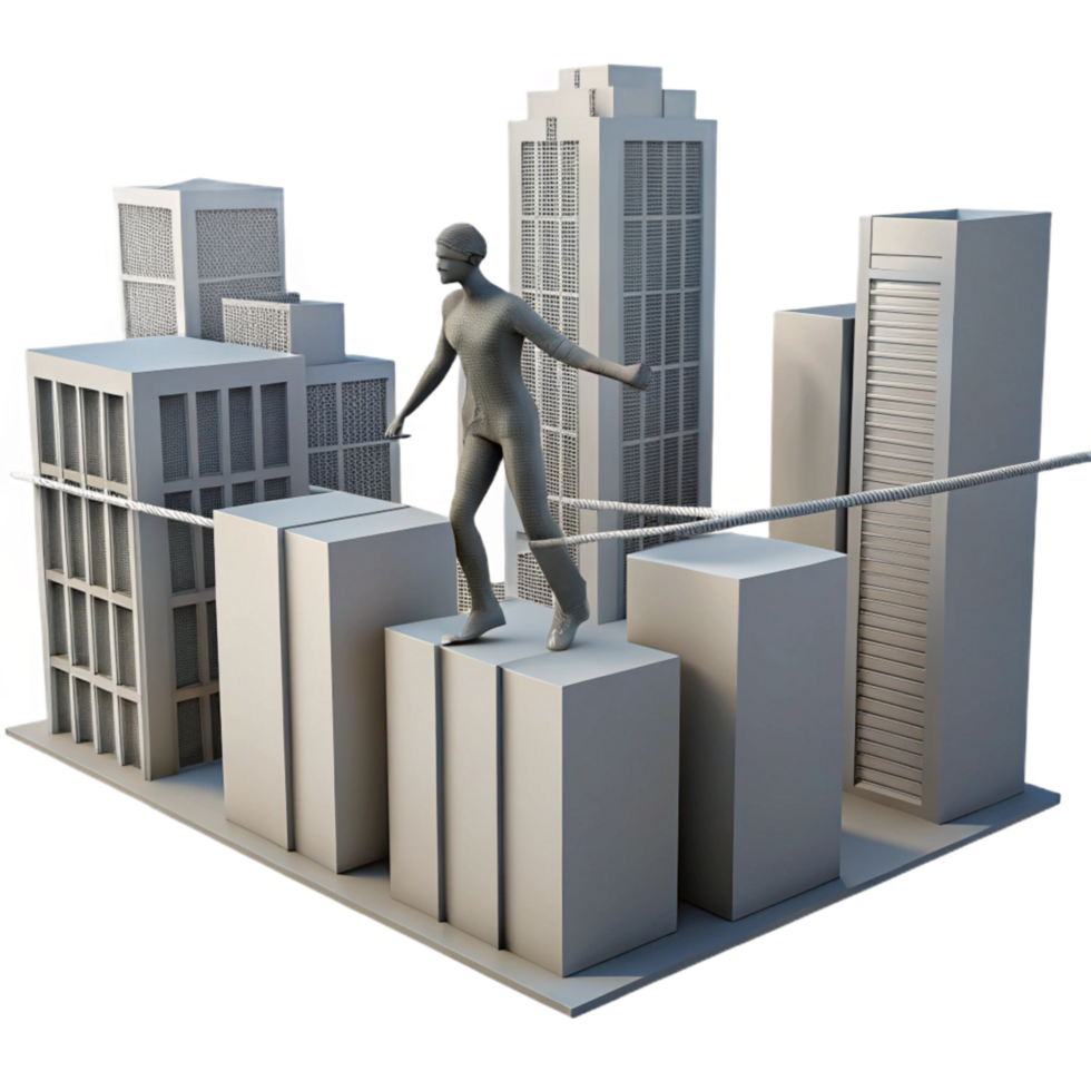 elegant minimalist Silhouette Walking on Tightrope Between Buildings Transparent Background professional png