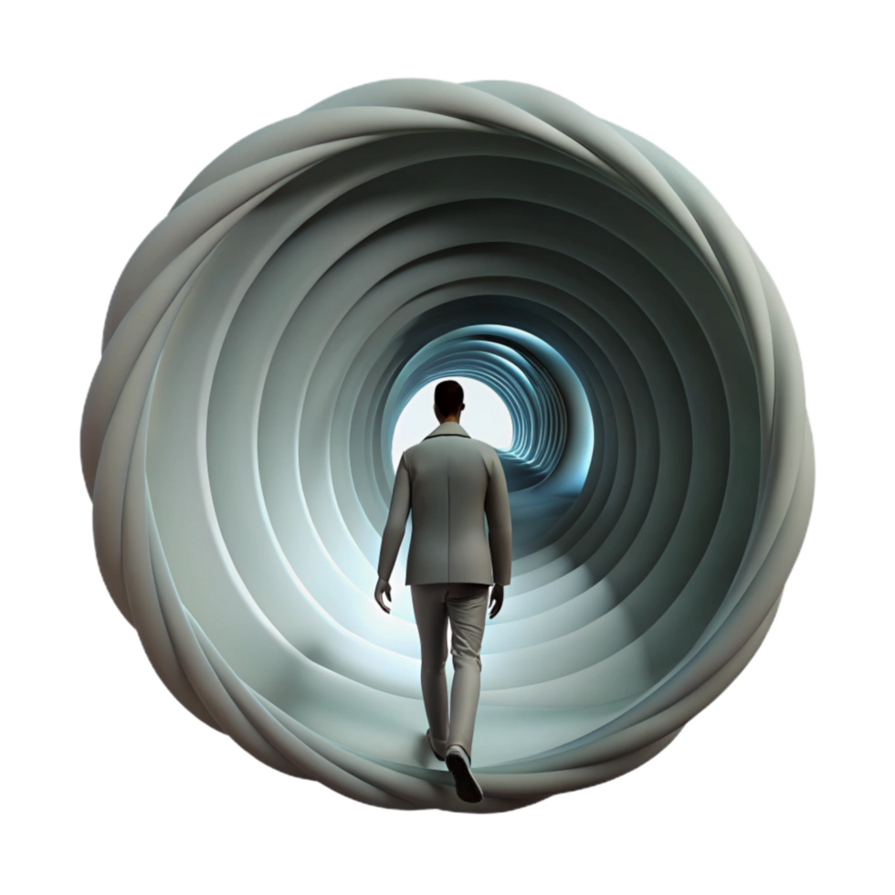 serene modern Silhouette Walking Through Time Portal original png