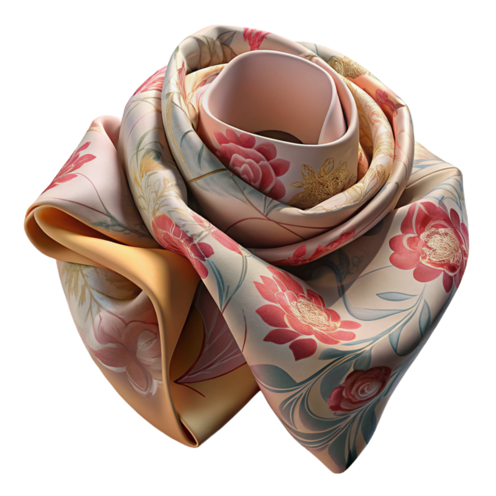 magnificent artistic Silk Scarf with Floral Pattern Flowing Fabric Cutout high quality png