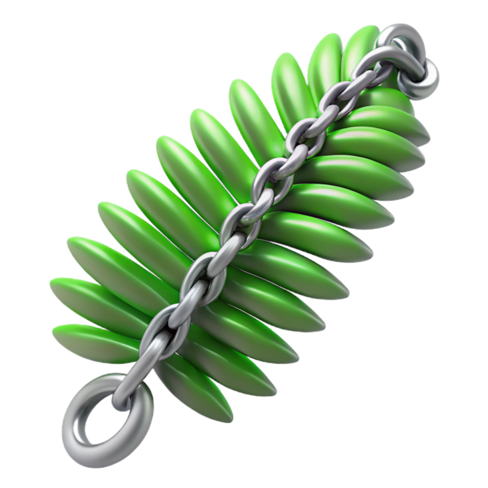 wonderful rustic Silver Chain and Green Fern Frond Cutout genuine png