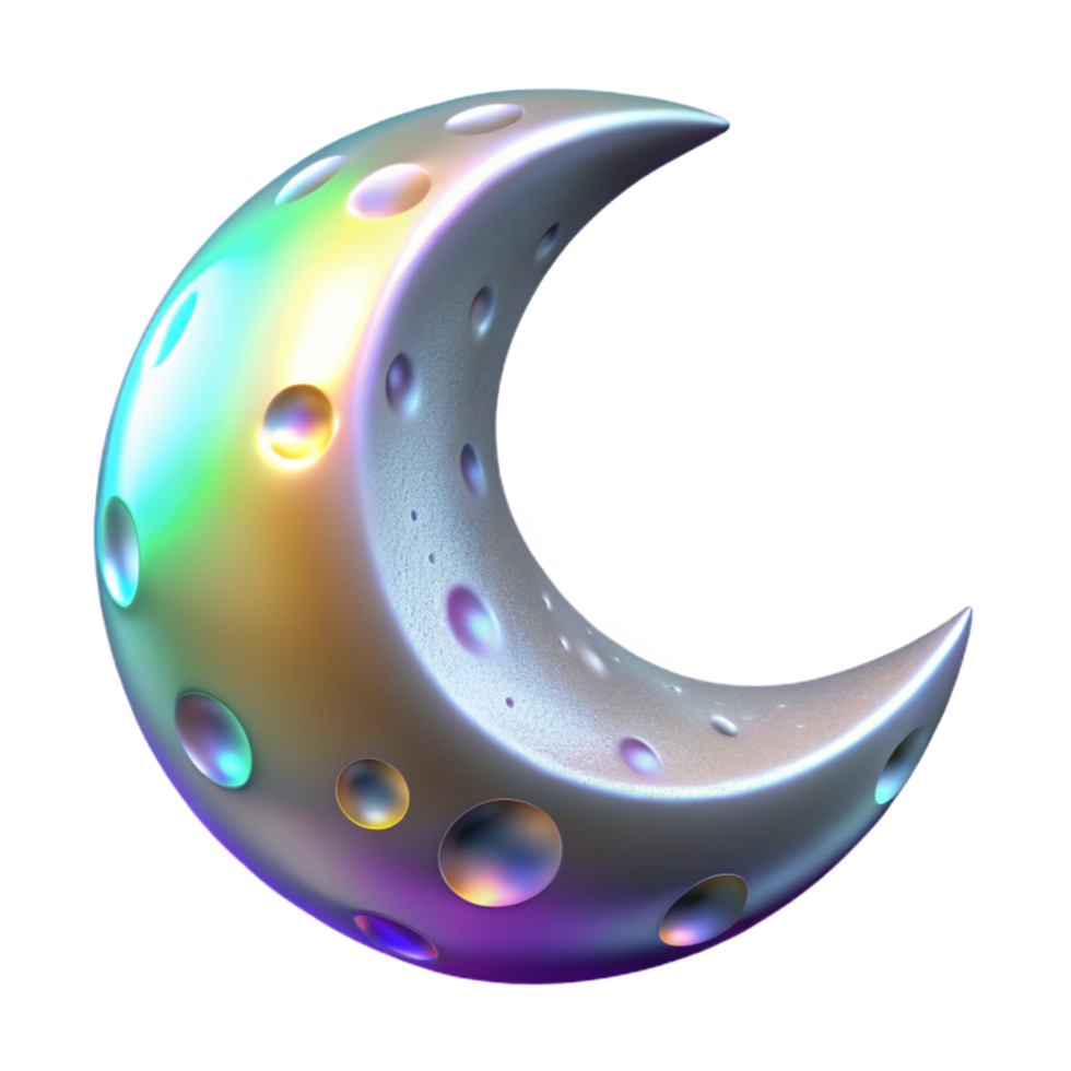 beautiful traditional Silver Holographic Moon Isolated Element with Crater Detail premium png