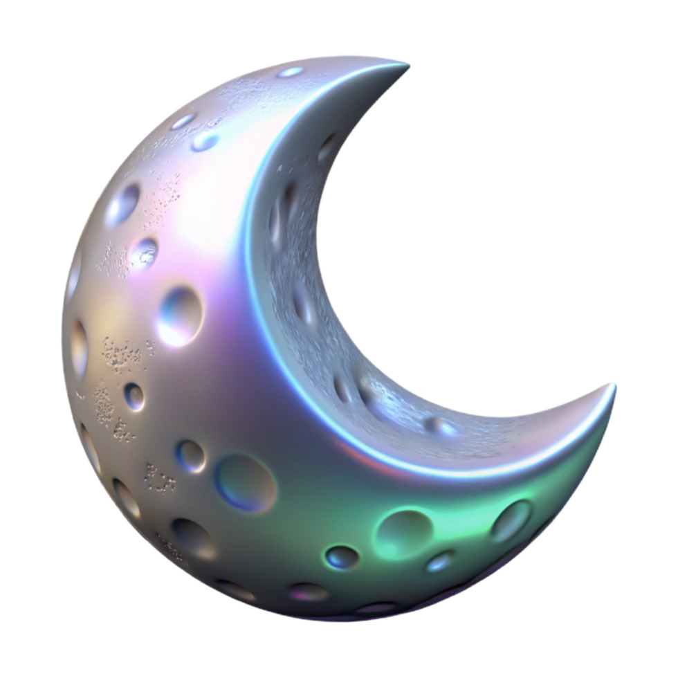 vibrant classic Silver Holographic Moon Isolated Element with Crater Detail png