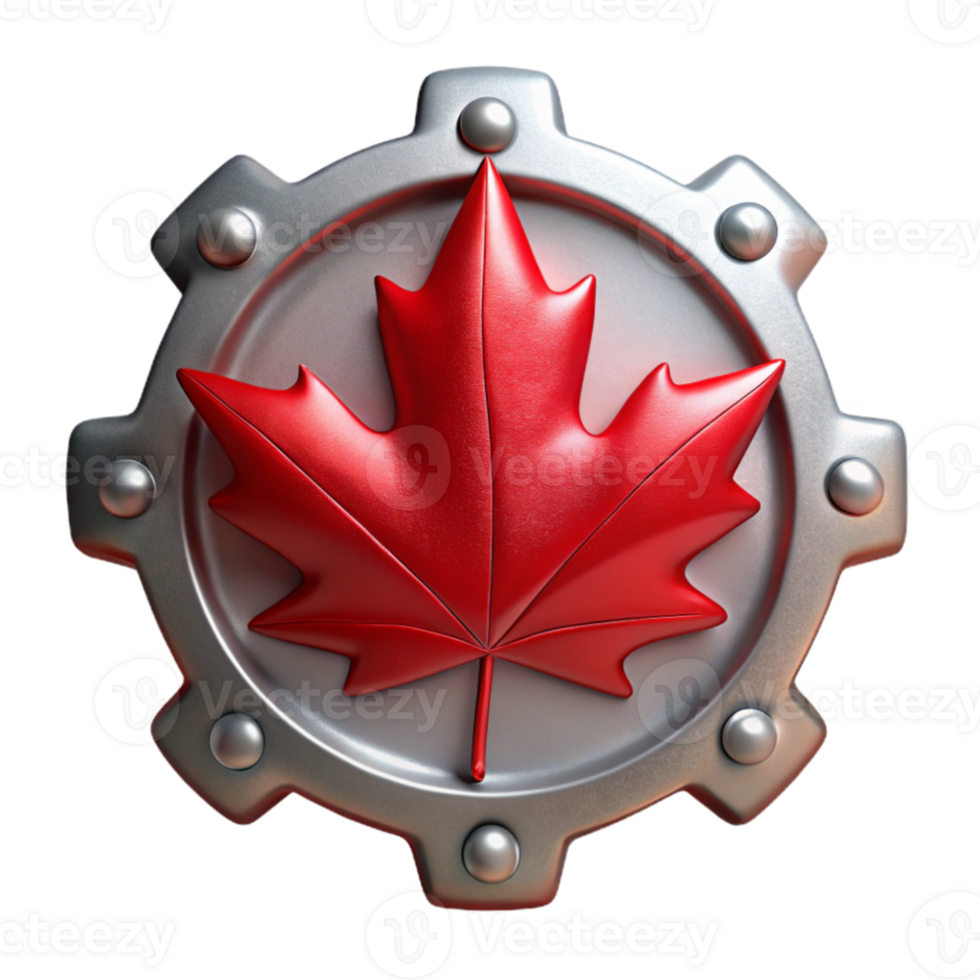 elegant contemporary Silver Rivet and Red Maple Leaf Cutout Transparent Background original png
