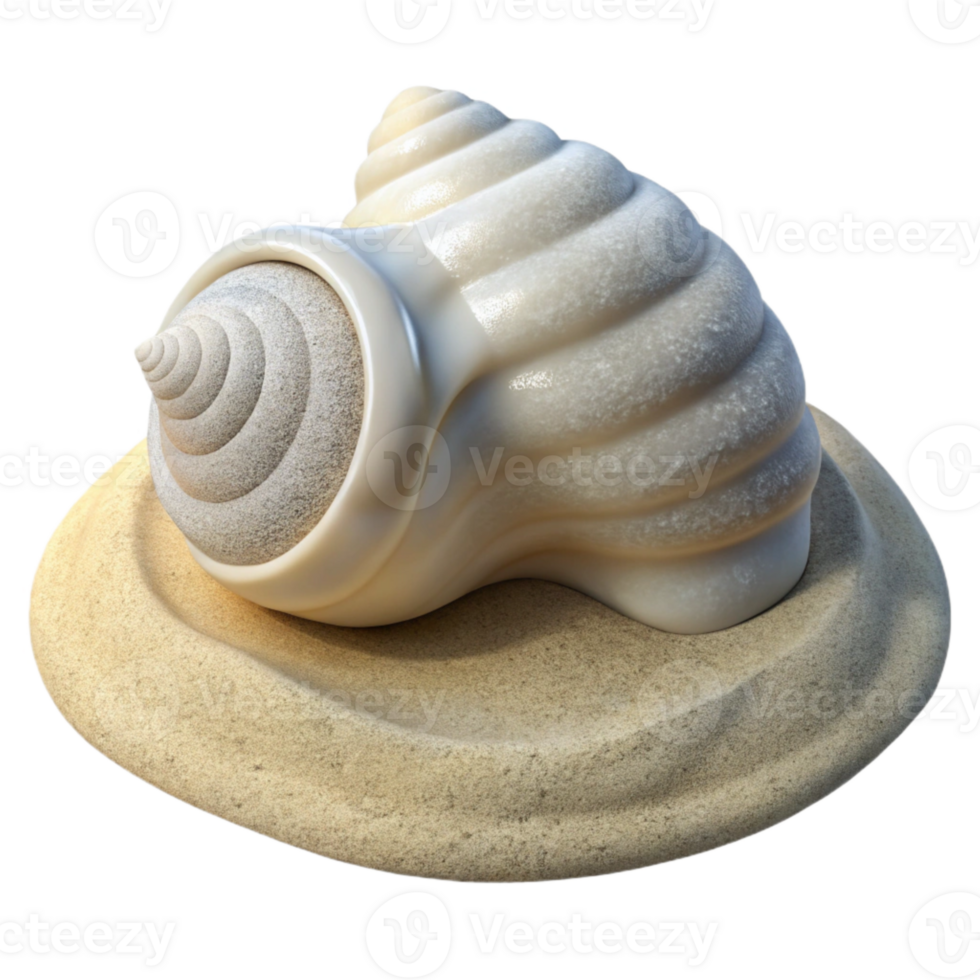 dramatic contemporary Single Seashell on White Sand Transparent Background high resolution png